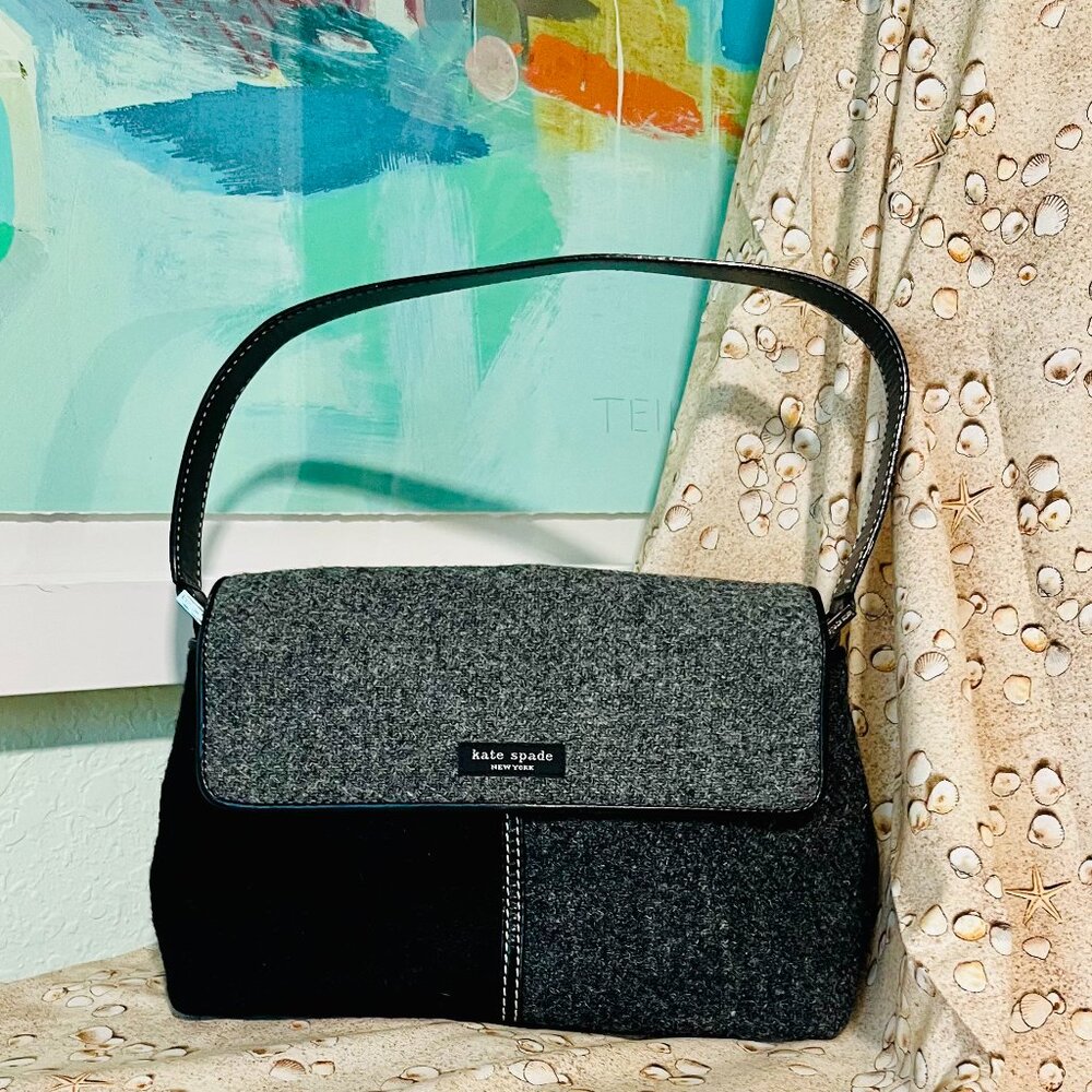 Kate Spade Gray Wool Tweed Shoulder Bag w/ Pink Lining – Winter Chic ❄️👜